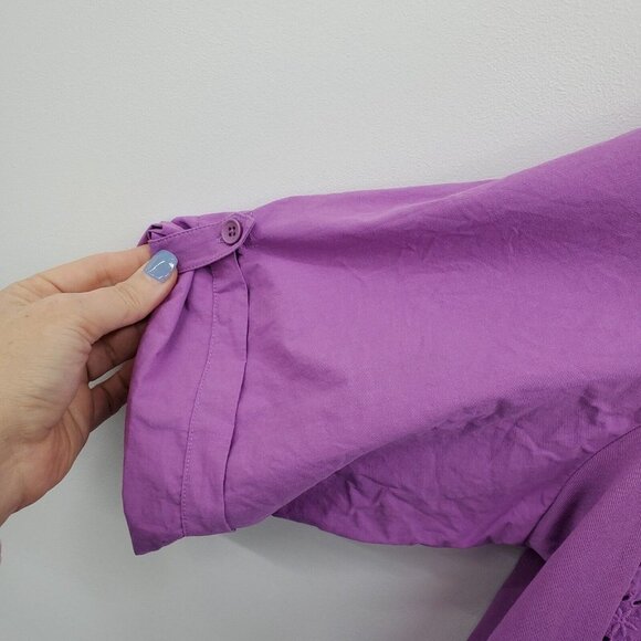 Catherines Womens Purple Eyelet Button Up Shirt Top Plus Size 1X Roll Tab Sleeve - Picture 8 of 14